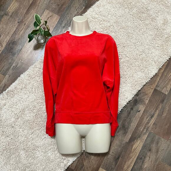 aerie Sweaters - Aerie Size Medium Oversized Red Velour Crewneck Pullover Sweater